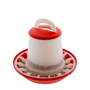 Kippenvoerbak 2-Level 3 kg Rood – kunststof voersilo met kapje en handvat